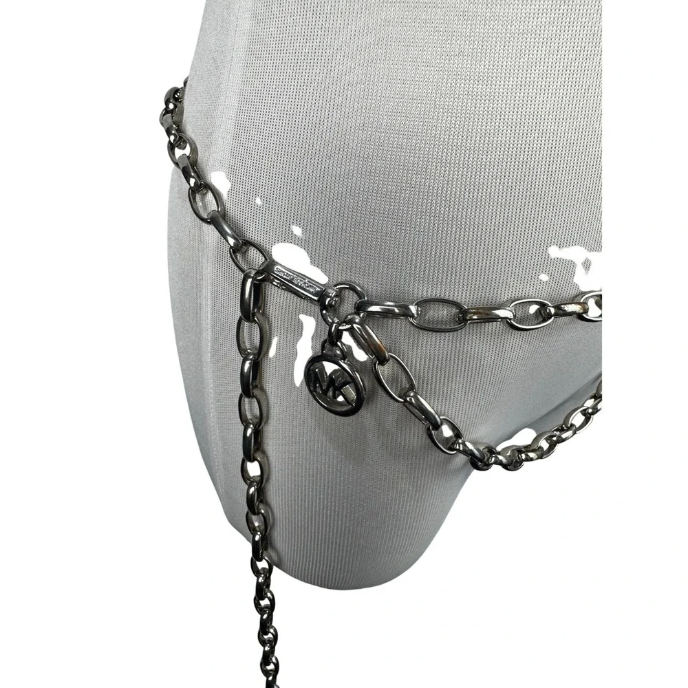 Michael Kors Silver Chain Belt Adjustable Logo Charm One‎ Size 46.5 Inch Long